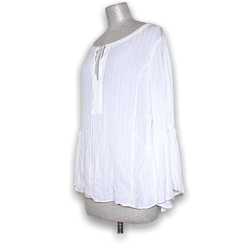 Ellen Tracey White Striped Peasant Blouse Medium - Picture 6 of 12